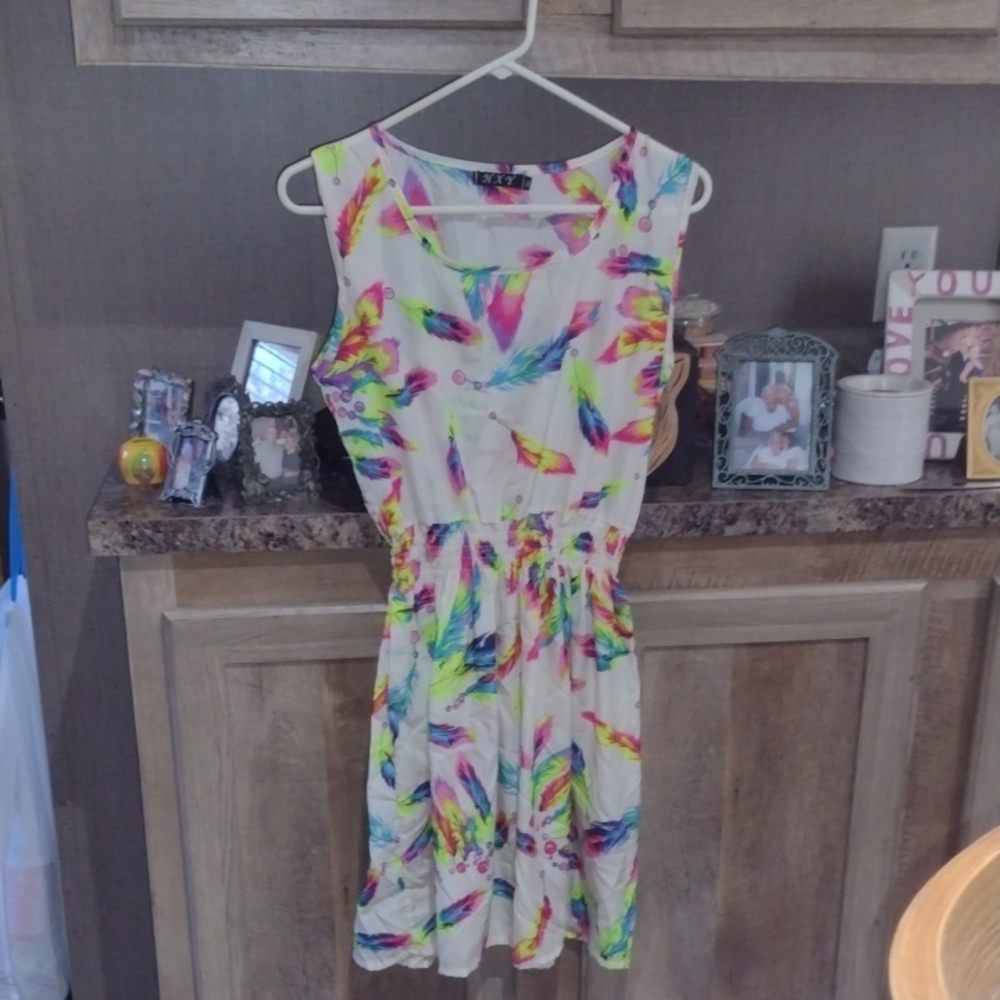 Colorful Feather Print Dress